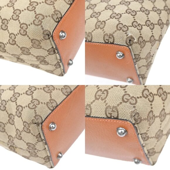 GUCCI Logo GG Pattern Shoulder Bag Canvas Leather Brown Orange SHW Italy - Picture 7 of 15